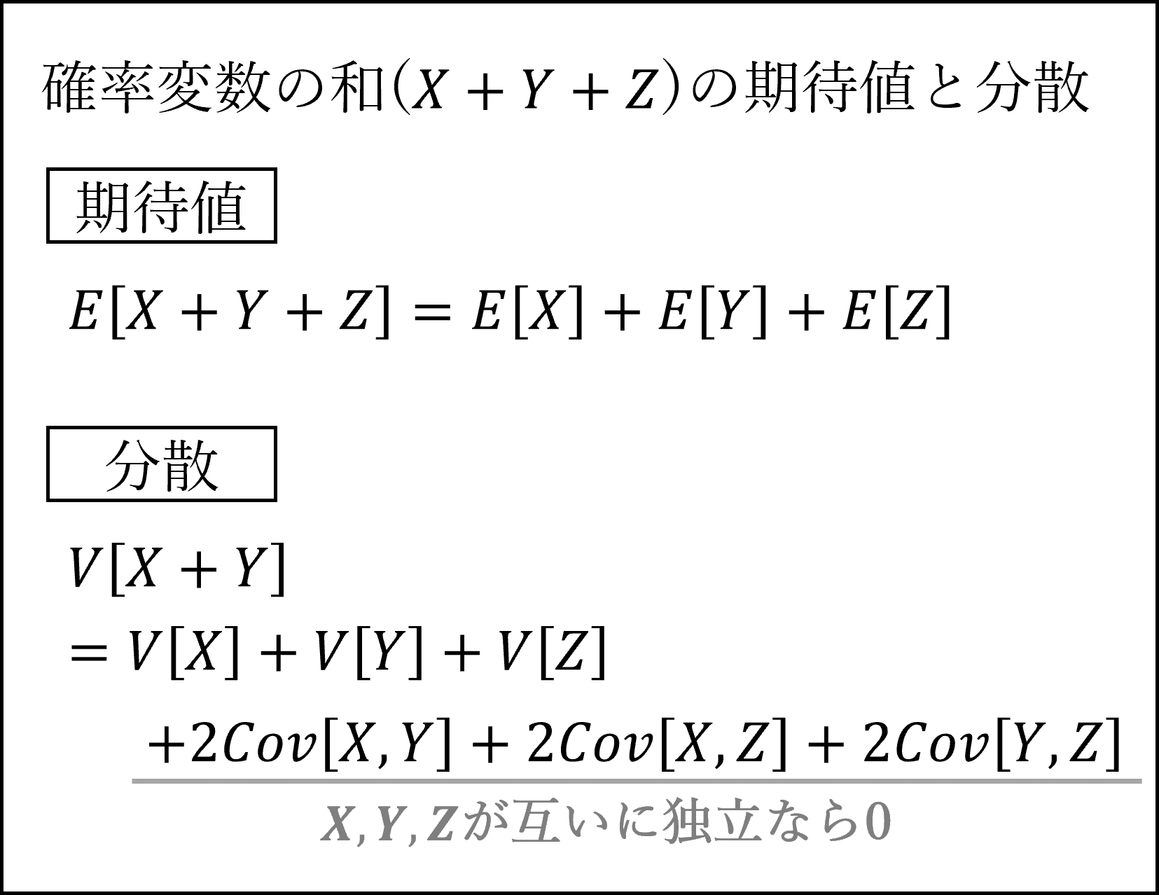 3つの確率変数の和の期待値と分散